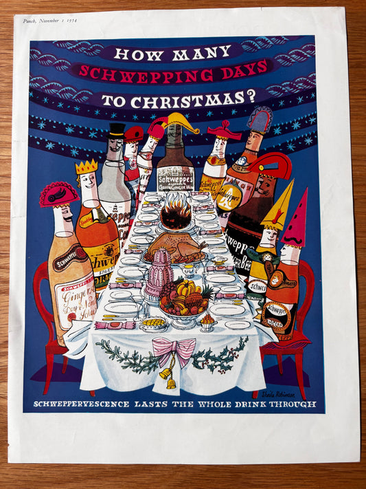 Sheila Robinson HOW MANY SCHWEPPING DAYS TO CHRISTMAS Advert 1954 Great Bardfield