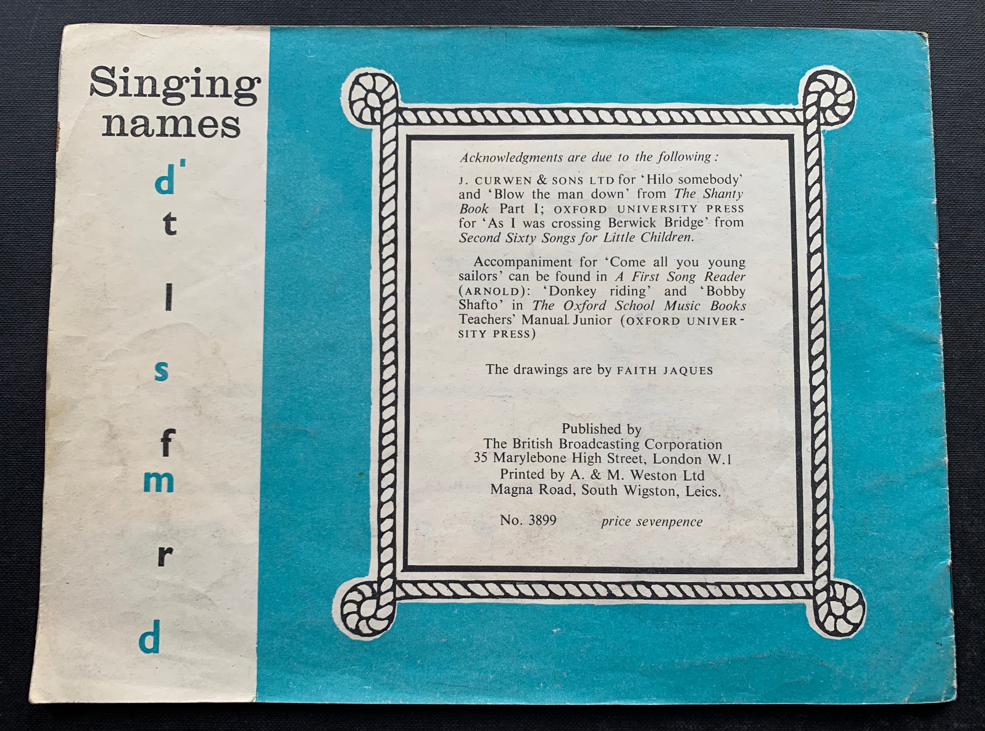 Faith Jacques TIME & TUNE 1959 BBC SCHOOLS SONG Booklet Ilustrated - transpontinebooks