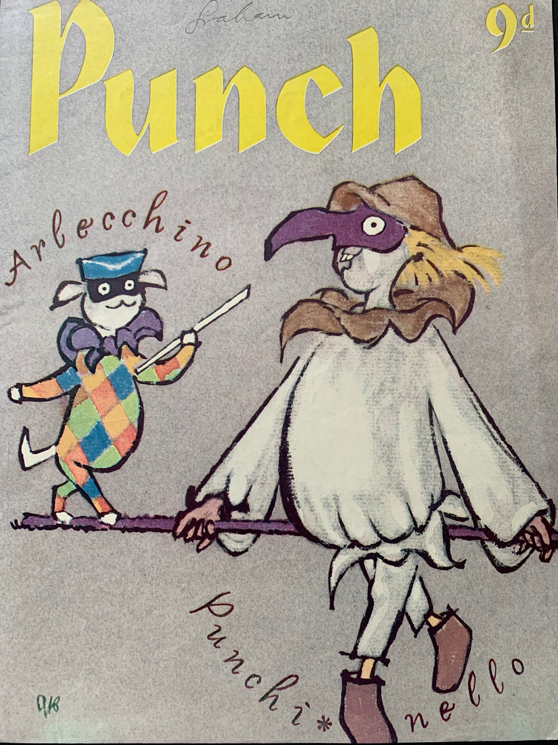 Blake Quentin PUNCH MAGAZINE COVER 1957 Harlequin Pierrot - transpontinebooks