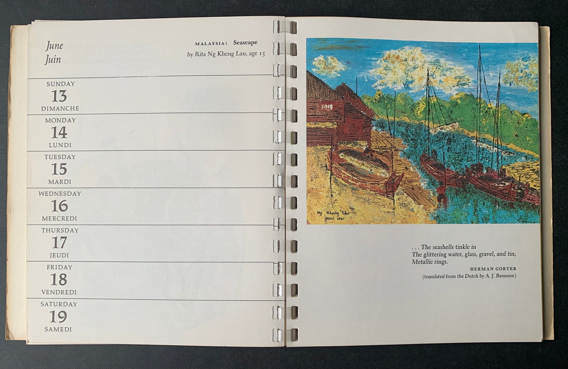 UNICEF CALENDAR 1965 Children Of The World RING BOUND - transpontinebooks