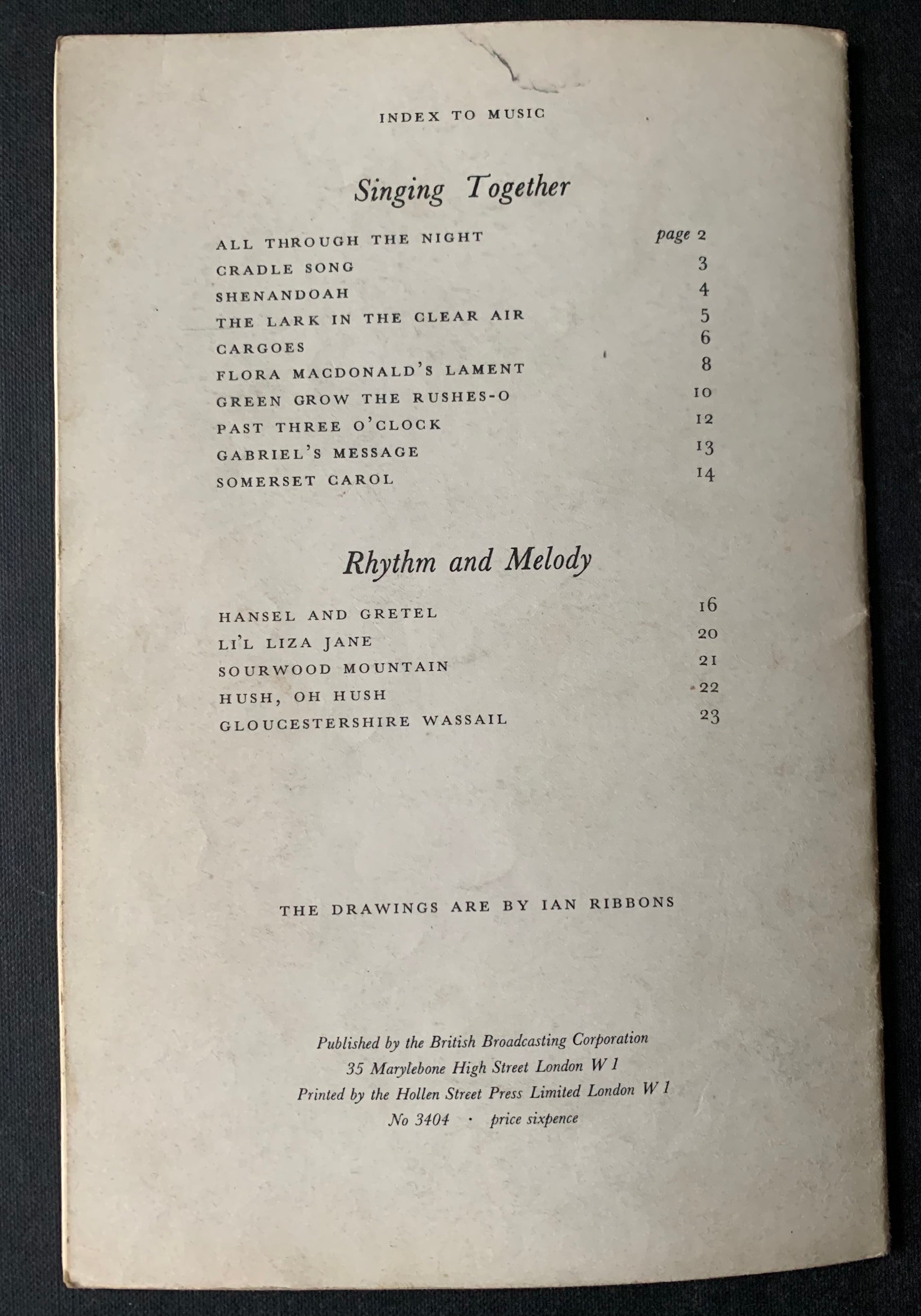 Ribbons Ian SINGING TOGETHER 1956 Illustrations BBC Rhythm and Melody SCHOOLS - transpontinebooks