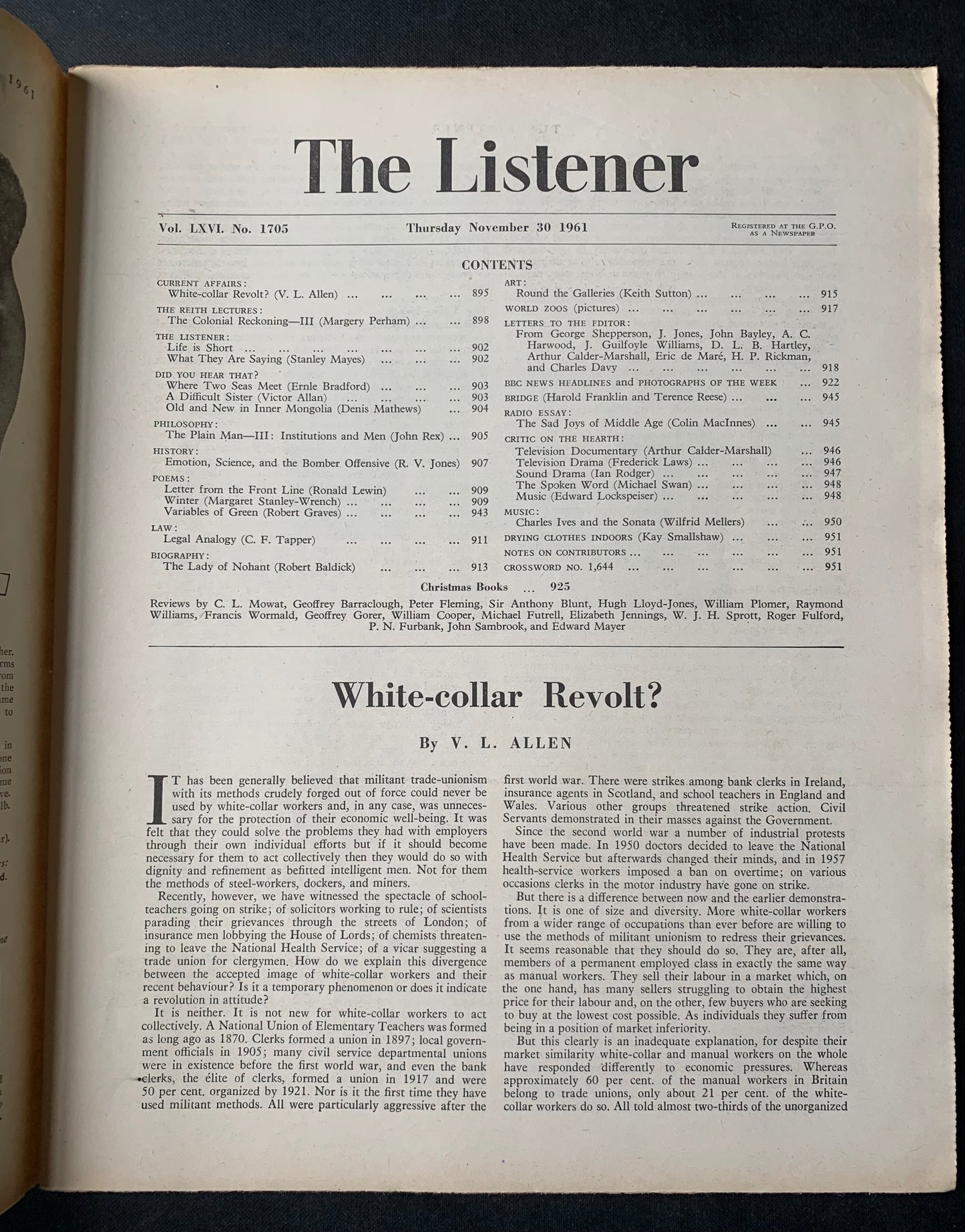 Terence Green THE LISTENER November 1961 - transpontinebooks