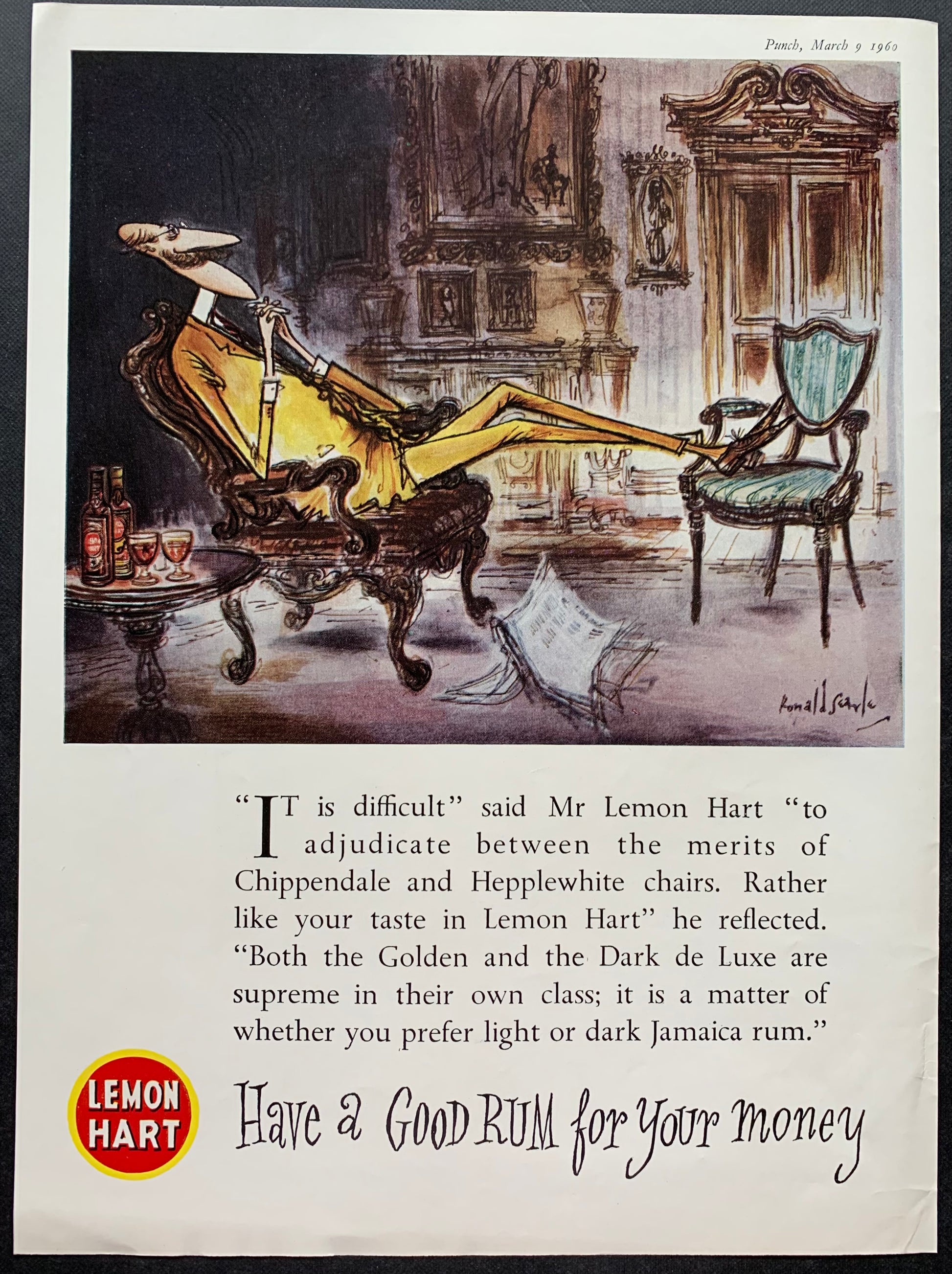 Searle Ronald LEMON HART RUM ADVERT Chippendale Hepplewhite Chair - transpontinebooks