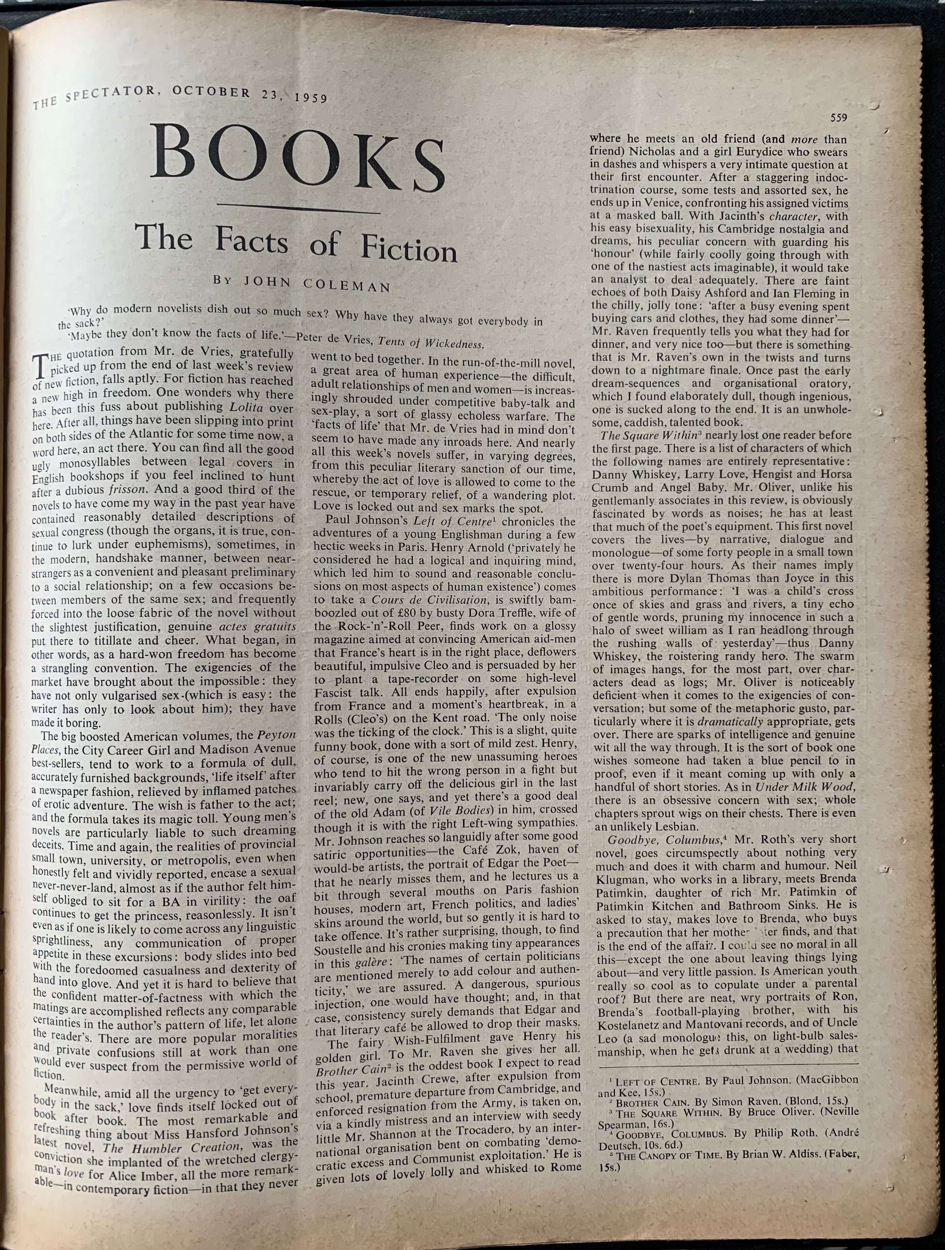 Blake Quentin THE SPECTATOR October 1959 Flower Stall Katharine Whitehorn - transpontinebooks