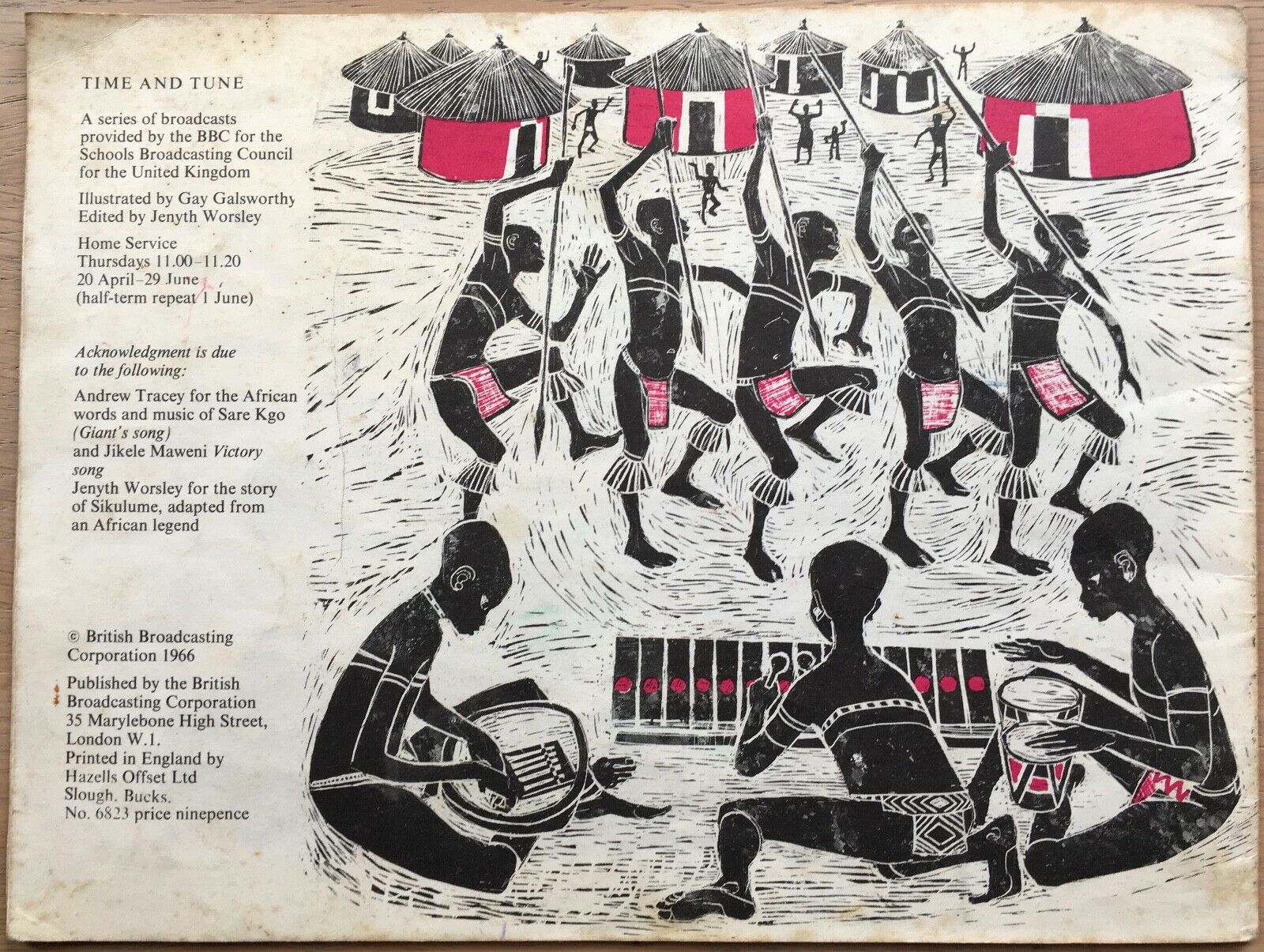 Galsworthy Gay TIME AND TUNE 1967 BBC Song Book CHILDREN'S MUSIC African Legend - transpontinebooks