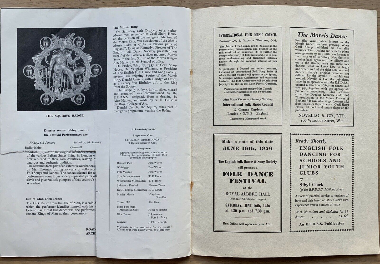 ENGLISH FOLK DANCE FESTIVAL1956 Design Research Unit PROGRAMME Chris Timings - transpontinebooks